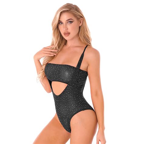 Womens Lingerie Bodysuit Tubo Superior Brilhante Cintilante Decote