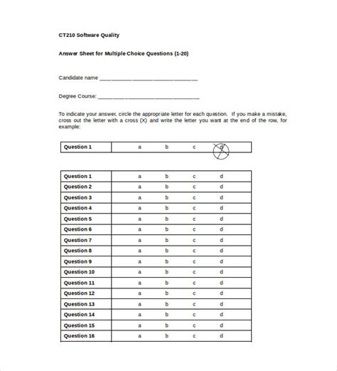 9 Printable Answer Sheet Templates Samples And Examples