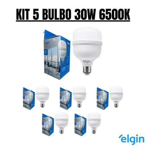 KIT 5 Lâmpada Bulbo Led 30w Bivolt 6500K E27 ELGIN Escorrega o Preço