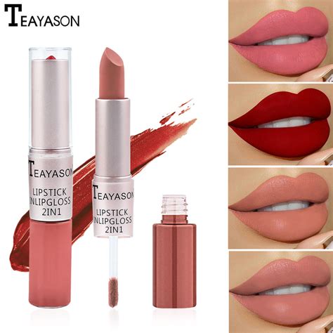 TEAYASON Double Head Matte Lipstick Liquid Set Waterproof Silk Velvet ...