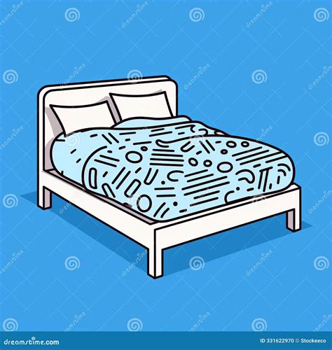 Minimalist Blue Background Bed Drawing in Keith Haring Style Stock