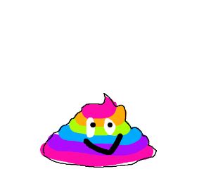 RAinbow poop emoji with black background - Drawception