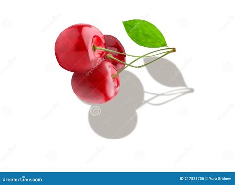 Ripe Red Cherry Berries With Leaves Vector Stock Vector Illustration