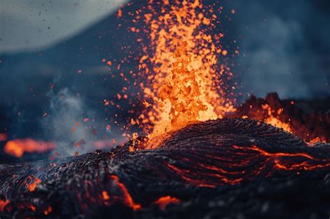 Close Up View Of Volcano Erupting With Hot Lava Ai Generated Image