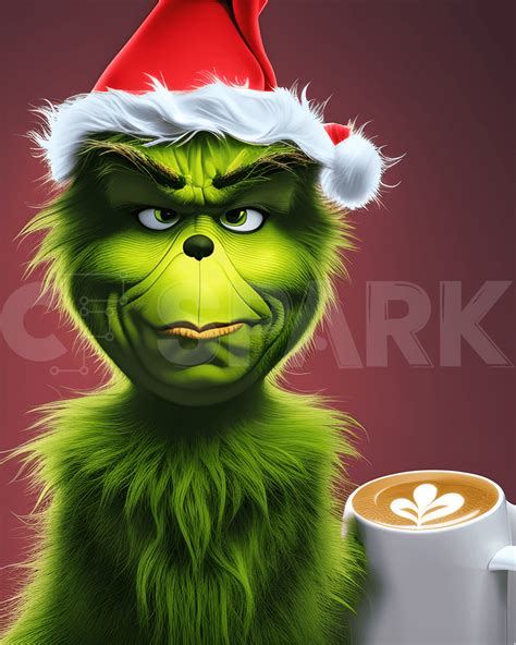 The Grinch Drinking Coffee Whimsical Graphic Creative Fabrica