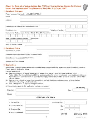 Fillable Online Claim For Refund Of Value Added Tax VAT On