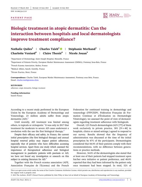 Pdf Biologic Treatment In Atopic Dermatitis Can The Interaction