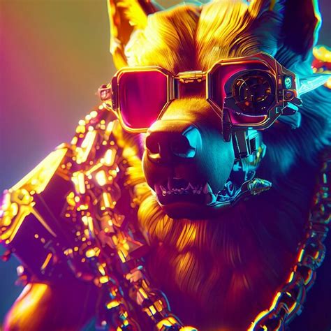 Diamante Cyberpunk Lobisomem Dourado Ilustra O Imagem Papel De Parede