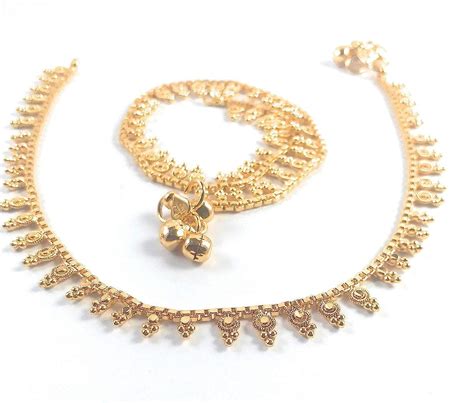 Buy Afj Gold Thin Size Gold Plated Stylish Anklets Kolusu Payal