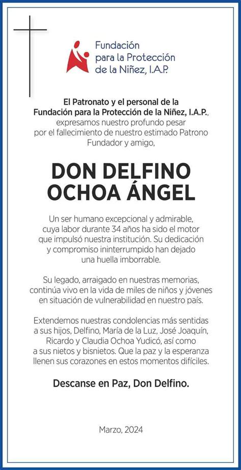 Don Delfino Ochoa Ángel Obituario Esquela