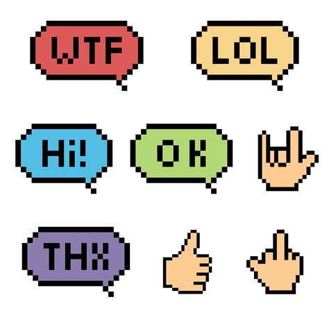 Pixel Speech Bubbles Words And Hand Sign Pixelated Speech Bubble Set