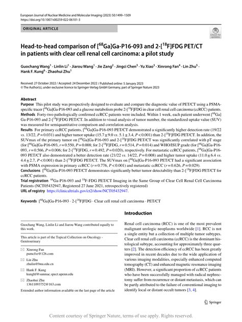 Head To Head Comparison Of 68Ga Ga P16 093 And 2 18F FDG PET CT In