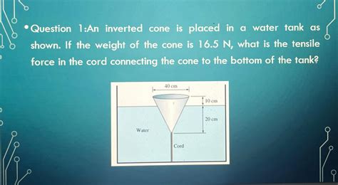 Solved Question 1 An Inverted Cone Is Placed In A Water Tank Chegg