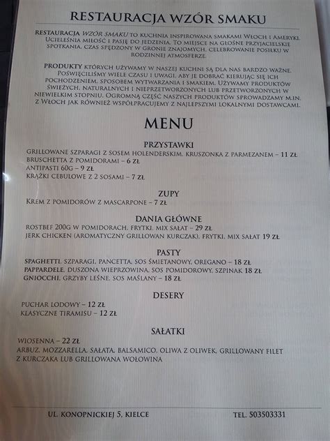 Menu At Restauracja Wz R Smaku Restaurant Kielce