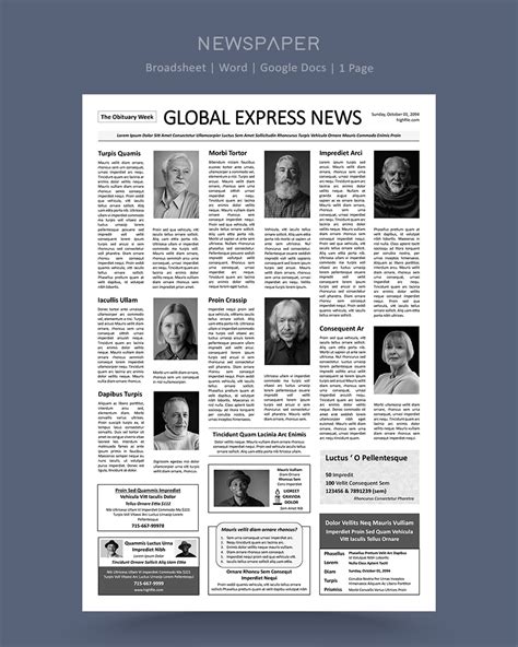 Classic Newspaper Obituary Page Template - Word | Google Docs - Highfile