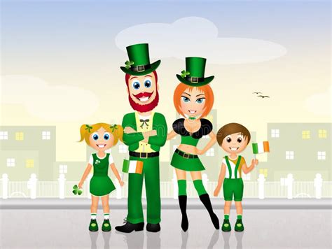 Familie Met Kostuum Voor St Patrick Dag Stock Illustratie