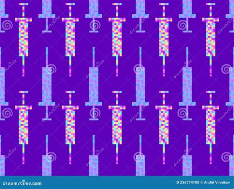 Seamless Pattern With Pixel Syringes On A Purple Background Syringes