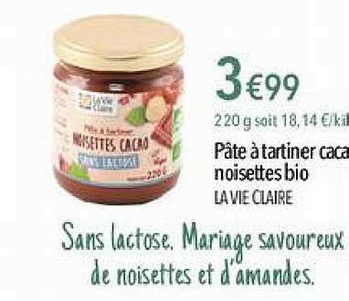 Promo Pâte à Tartiner Cacao Noisettes Bio La Vie Claire chez La Vie