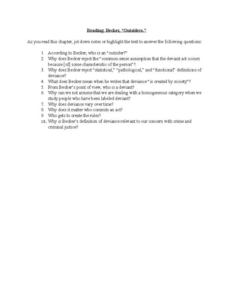 Becker, Outsiders [ Questions ] - Reading: Becker, “Outsiders.” As you