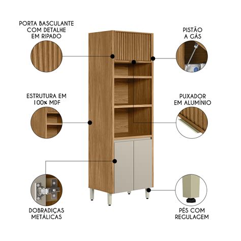 Paneleiro Torre Quente Duplo 70cm 3 Portas Pierre L06 Nature Off White