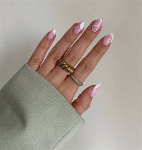 Nude Nails With White Details Swirl White Oval Nails I Take You