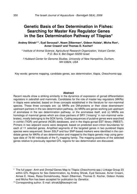 PDF Genetic Basis Of Sex Determination In Fishes Searching For Master Key Regulator Genes In