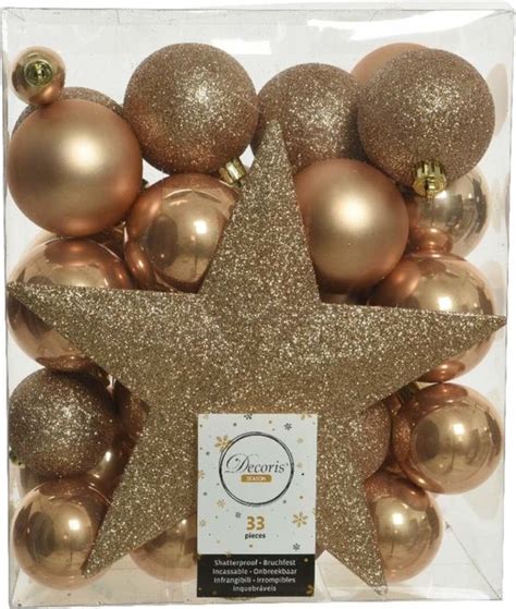 Decoris Kerstballen Met Piek 33st Kunststof Toffee Bruin 5 6 8 Cm Bol