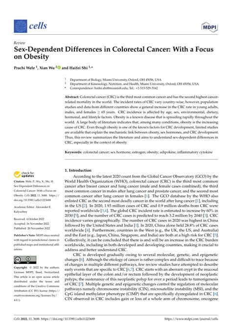 Pdf Sex Dependent Differences In Colorectal Cancer With A Focus On