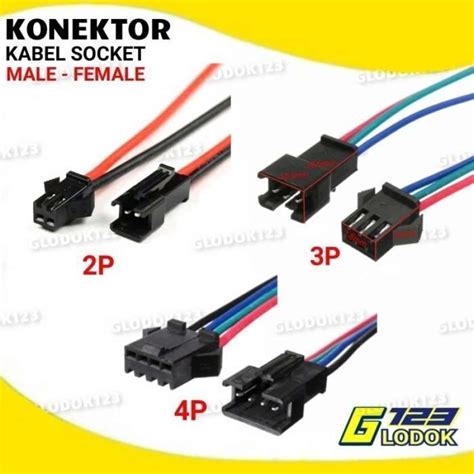 Promo Kabel Soket Konektor Socket Male Female LED Strip DC JST SM 2 3 4