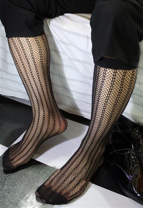 Mesh Men Socks High Elastic Transparent Sexy Striped Hose Gay Stocking Male Dress Suit