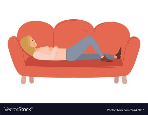 Woman Lying On Sofa Happy Smile Girl Relaxing Vector Image