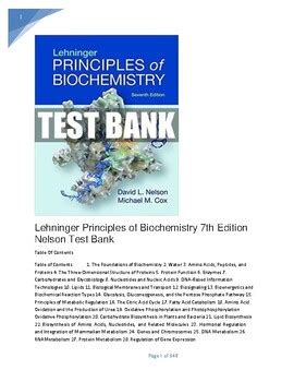 Test Bank Lehninger Principles Of Biochemistry Th Edition Nelson