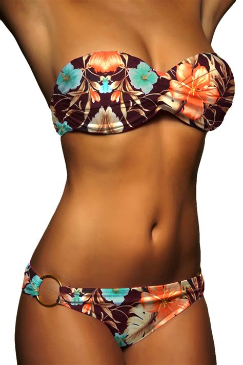 Twist Push Up Bandeau Bikini Set Braun Blumen Alzora Kaufen Sie Bademode Bikinis