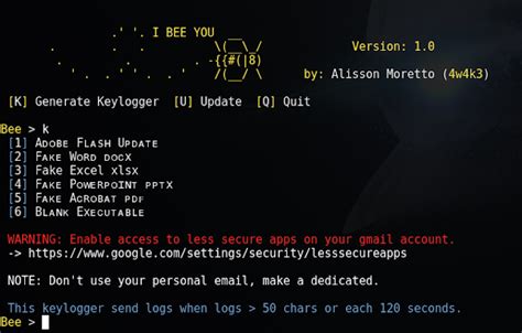 BeeLogger - Generate Emailing Keyloggers to Windows on Linux
