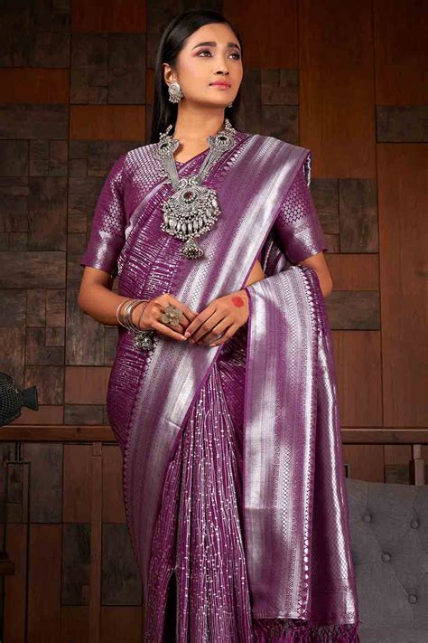 Purple Saree Buy Trendy Purple Color Sarees Online Karagiri