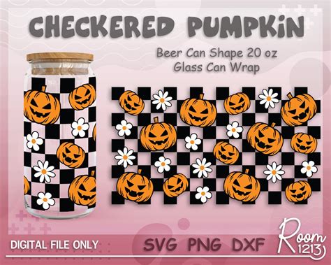 Checkered Pumpkin Wrap Svg Halloween Coffee Can Glass Wrap File Cute