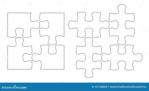 Set Of Puzzle Pieces Jigsaw Puzzle Four Vector Flat Blank Templates