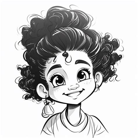 Un Dessin D une Fille Aux Cheveux Bouclés Et Aux Grands Yeux Photo