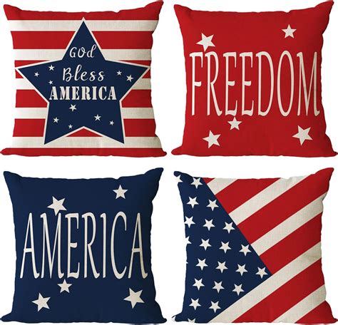 Amazon Set Of 4 Patriotic Throw Pillow Covers 20x20 Inch 4th Of