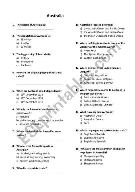 Australia Esl Worksheet By Zdenaw