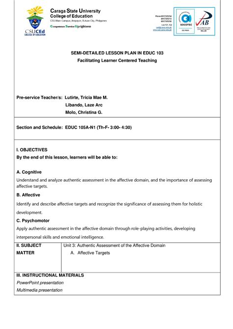 As Lp Template Group Molo Group Semi Detailed Lesson Plan In Educ