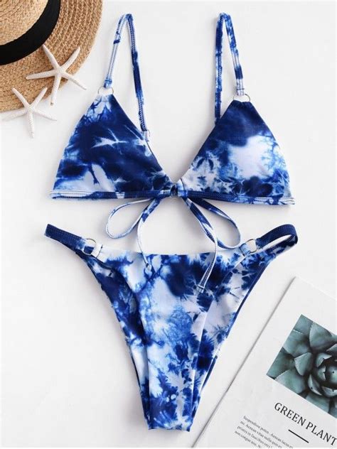 Off Zaful Tie Dye O Ring String Bikini Swimsuit In Cobalt