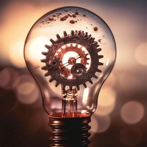 Innovative Gears A Lightbulb Of Creativity At Sunset Stock