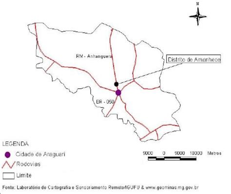 Localização do Município de Araguari e do distrito de Amanhece em