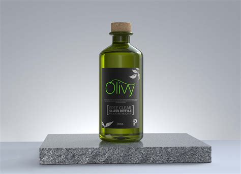 Free Clear Glass Olive Oil Cork Bottle Mockup PSD - Good Mockups