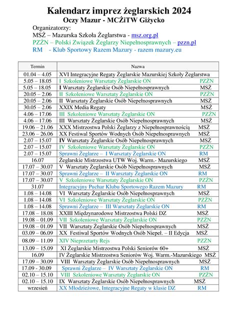 Kalendarz Imprez Eglarskich Razem Mazury