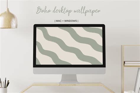 Boho Desktop Wallpaper Green Aesthetic Desktop Background Etsy