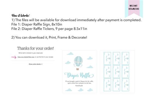 Diaper Raffle Sign Blue Hot Air Balloon Baby Shower Diaper Etsy