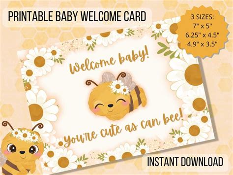 Welcome Baby Card Cute Bee Design Card For New Or Expecting Mom