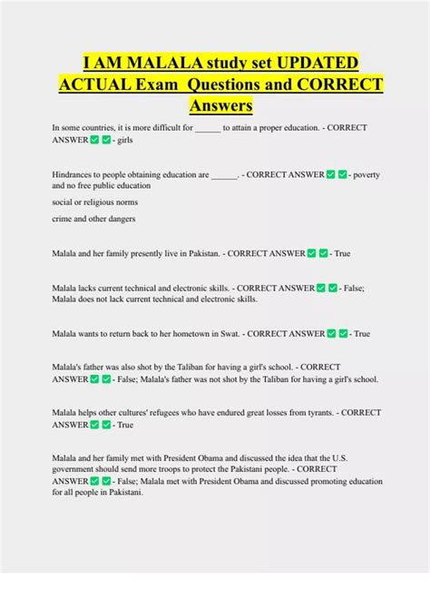 I AM MALALA study set UPDATED ACTUAL Exam Questions and CORRECT Answers